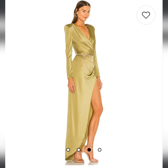 Bronx and Banco long sleeve super highleg slit maxi dress olive- large - Picture 3 of 8